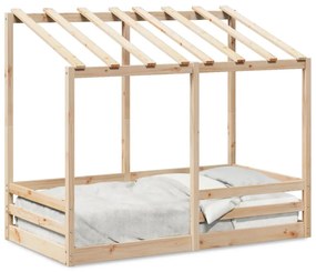 Letto Per Bambini Con Tetto 80x160 Cm İn Legno Massello Di Pino /