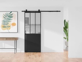 Porta scorrevole atelier con binario Nero e Vetro temperato H205 cm x L63 cm - ARTISTO II
