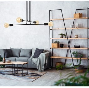 Lampadario Industrial 4 Luci Multiplo In Acciaio Nero A Bracci