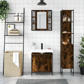 Set mobili da bagno 3 pz rovere fumo in legno multistrato