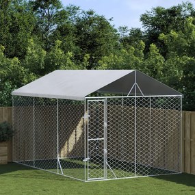 Cuccia Cani Da Esterno Tetto Argento 3x4,5x2,5m Acciaio Zincato /