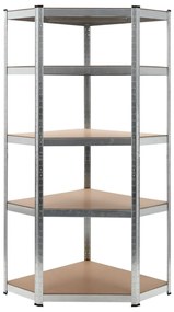 Scaffale Angolare 5 Ripiani Argento Acciaio E Legno Multistrato /