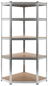 Scaffale Angolare 5 Ripiani Argento Acciaio E Legno Multistrato /