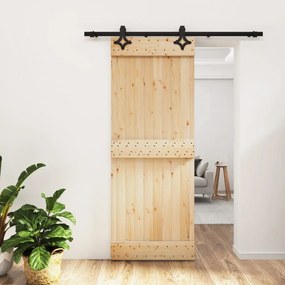 Porta Scorrevole Con Set Hardware 80x210 Cm Legno Massello Pino /