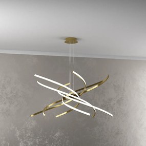 Sospensione Moderna Tornado Alluminio Oro Brunito Led 69W D.80Cm Luce Calda