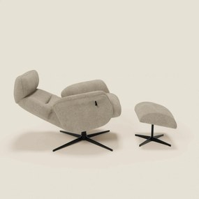 Lunor Poltrona relax reclinabile con pouf poggia-piedi in tessuto bouclé impermeabile T07 beige