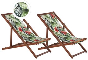 Set di 2 sedie a sdraio legno acacia scuro motivo tucani multicolore ANZIO Beliani