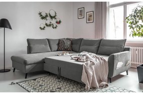 Divano letto angolare in velluto grigio chiaro L, angolo sinistro Stylish Stan - Miuform