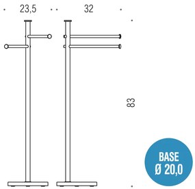 Colombo Plus W4936 Piantana portasciugamani doppio 32 cm a pavimento in ottone Cromo