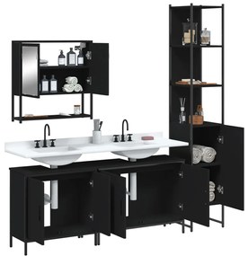 Set mobili da bagno 4 pz nero in legno multistrato