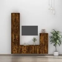 Set di Mobili Porta TV 4 pz Rovere Fumo in Legno Multistrato 3188795