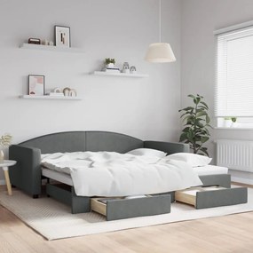 Divano Letto Estraibile Cassetti Grigio Scuro 100x200cm Tessuto /