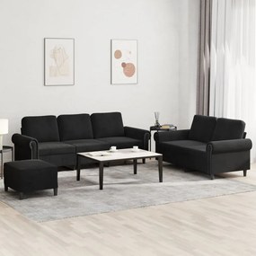 Set Di Divani 3 Pz Con Cuscini Nero İn Velluto /