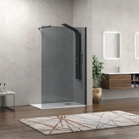Doccia walkin 110cm con vetro fumé e profilo nero opaco KW-100BF - KAMALU