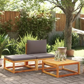 Set divano da giardino 3pz con cuscini legno massello di acacia