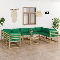 Set Divani da Giardino 10 pz e Cuscini Legno di Pino Impregnato cod mxl 56702