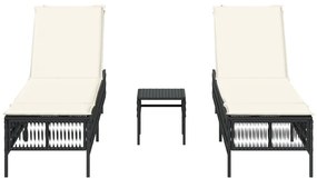 Lettini prendisole 2 pz con tavolino nero in polyrattan