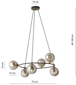 Lampadario Minimal Tiamat Acciaio Nero Oro Grigio 6 Luci E14 Ip20