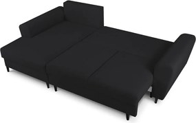 Divano angolare nero allungabile e con contenitore (con penisola a sinistra/con chaise lounge) con rivestimento in bouclé Kyoto – Cosmopolitan Design