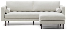 Kave Home - SofÃ  Debra a 3 posti con poggiapiedi in ciniglia perla e gambe con finitura wenguÃ© 222 cm
