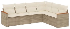 Set Divano da Giardino 6 pz con Cuscini Beige in Polyrattan