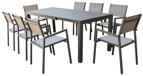 ALASKA - set tavolo in alluminio cm 148/214 x 85 x 75,5 h con 8 poltrone Aulus