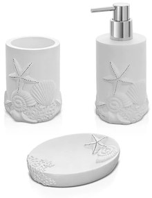 Set accessori bagno 3 pezzi da appoggio in resina bianco con decoro marino   Coral