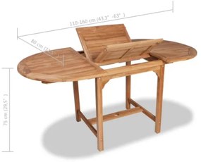 Tavolo da Giardino Allungabile (110-160)x80x75cm Teak Massello