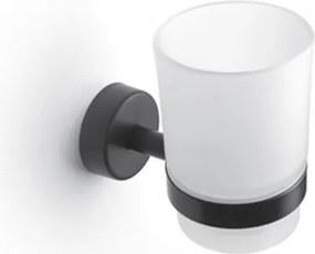 Kamalu - Bicchiere portaspazzolini a muro in acciaio inox nero opaco e vetro | Monde-N