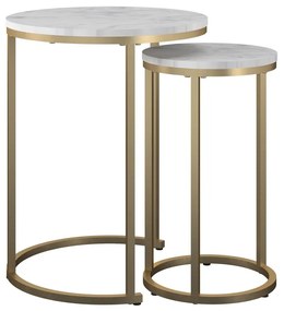 Set di tavolini da salotto rotondi bianchi/dorati con effetto marmo 2 pz ø 45 cm Amelia – CosmoLiving by Cosmopolitan
