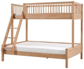 Letto da bambini a castello di colore naturale in rovere massiccio con rete inclusa 140x200/90x200 cm Forrest – Vipack