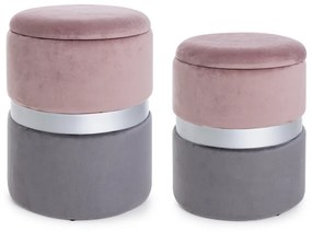 Set di 2 pouf contenitore POLINA in velluto rosa-grigio