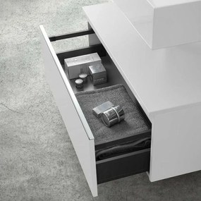 Mobile bagno 80 cm bianco lucido con lavabo sospeso e specchio Iside