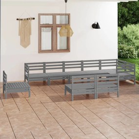 Set Salotto da Giardino 9 pz in Legno Massello di Pino Grigio