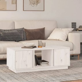 Tavolino Da Salotto Bianco 110x50x40 Cm Legno Massello Di Pino /