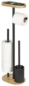 Porta carta igienica nero/di colore naturale in acciaio con supporto con spazzola Pomarolo – Wenko