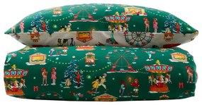 Set copripiumino e federa da bambini verde in cotone per letto matrimoniale 200x200 cm Christmas Fairground – Belle &amp; Boo