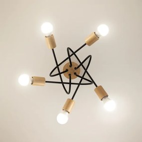 Lampadario a plafone OXFORD 5xE27/15W/230V, finitura pino/nero