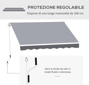 Tenda da Sole da Esterno 250x200 cm Avvolgibile Manualmente in Alluminio e Poliestere Grigio e Bianco...