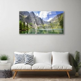 Quadro su vetro Paesaggio del lago di montagna 100x50 cm 2 appendini