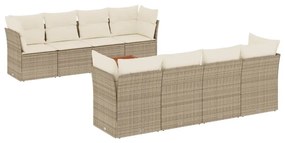 Set divano da giardino 9 pz con cuscini beige in polyrattan