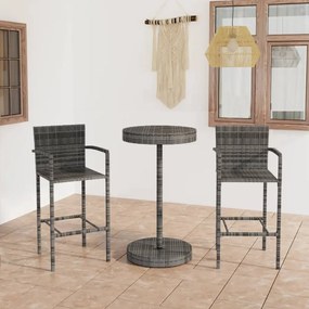 Set Bar Da Giardino 3 Pz İn Polyrattan Grigio /