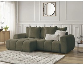 Divano angolare color kaki allungabile/con contenitore (con penisola a sinistra/con chaise lounge) con rivestimento in bouclé Roxelane – Bobochic Paris