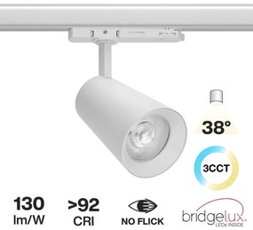 Faro LED 40W Trifase CRI92 CCT Bianco Variabile 38° Bridgelux LED Colore Bianco Variabile CCT