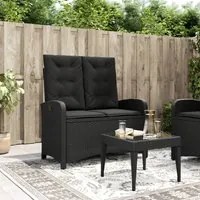 Panca Reclinabile da Giardino con Cuscini Nera in Polyrattan 368216