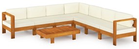 Set divani giardino 8 pz cuscini bianco crema in legno d&#039;acacia