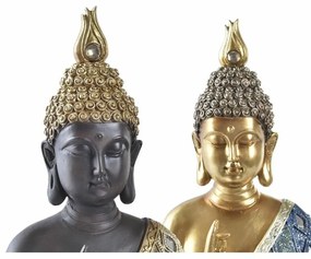 Statua Decorativa DKD Home Decor Azzurro Dorato Marrone Buddha Resina (24 x 12 x 34 cm) (2 Unità)