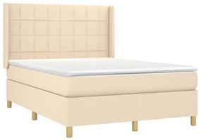 Letto a molle con materasso e led crema 140x200 cm in tessuto