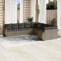 Set Divano Giardino 10 pz con Cuscini Grigio Chiaro Polyrattan 3221911