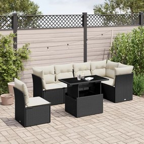 Set divani da giardino con cuscini 7pz nero polyrattan